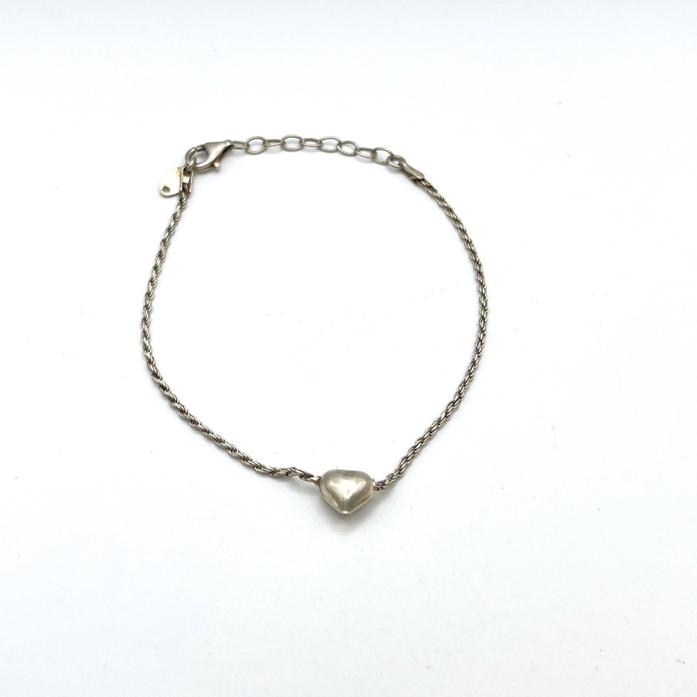 Dyadema Italy 925 Sterling Silver Rope Chain Puffed Heart Bracelet 7.5 Inch